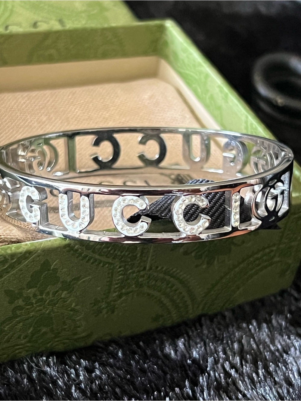 Stainless Steel Fashion Design Rhinestone Silver Bangle Bracelet-NIB